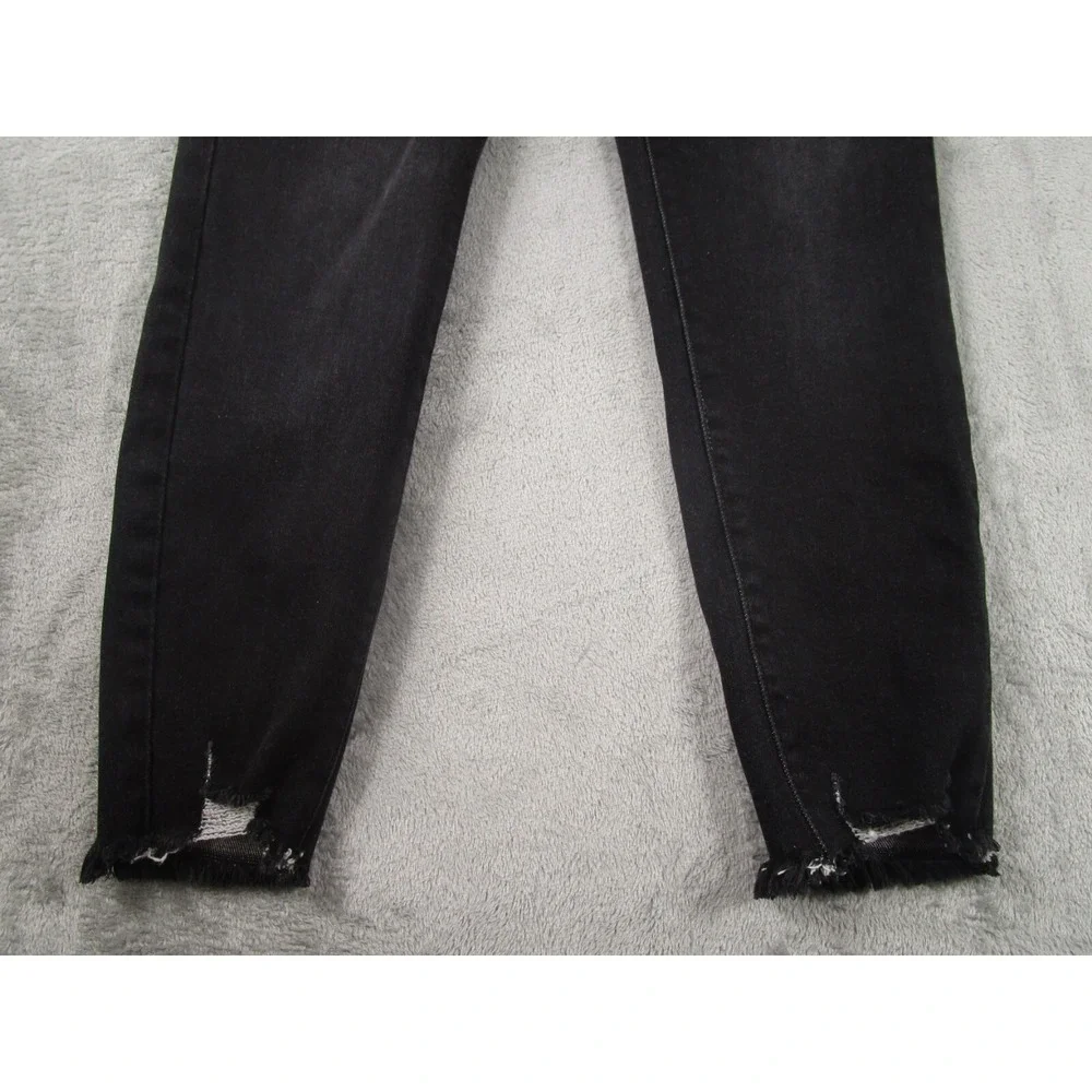 Kancan‎ Jeans Womens 30 Black Denim Ankle Skinny Ripped Fringe Hem